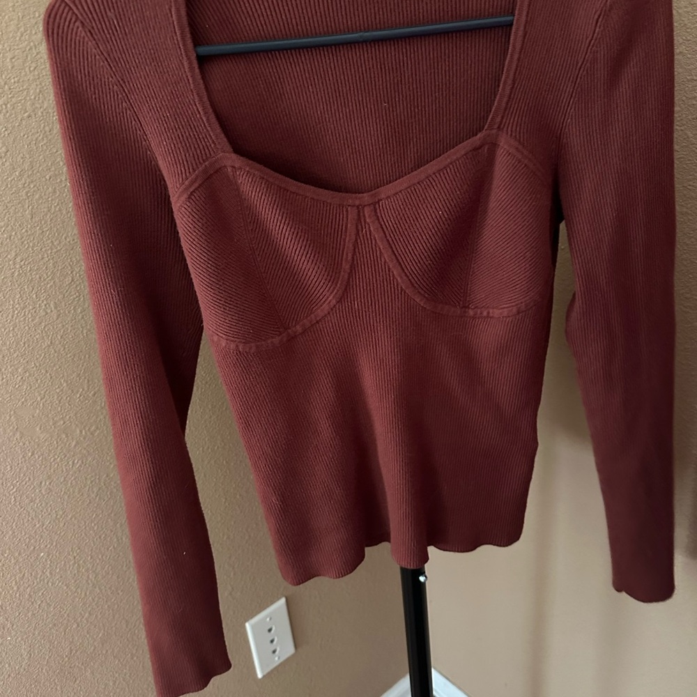 Madewell Rust Ribbed Long Sleeve Top